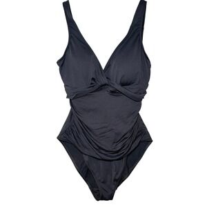 Lauren Ralph Lauren Black One Piece Swimsuit Women Ruched V‎ Neck US 10